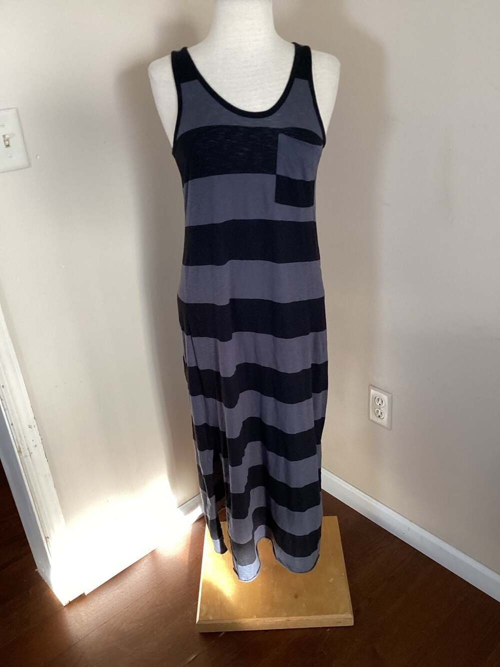 ATM Anthony Thomas Melillo Striped Tank Maxi Dress Asphalt Black Size Small